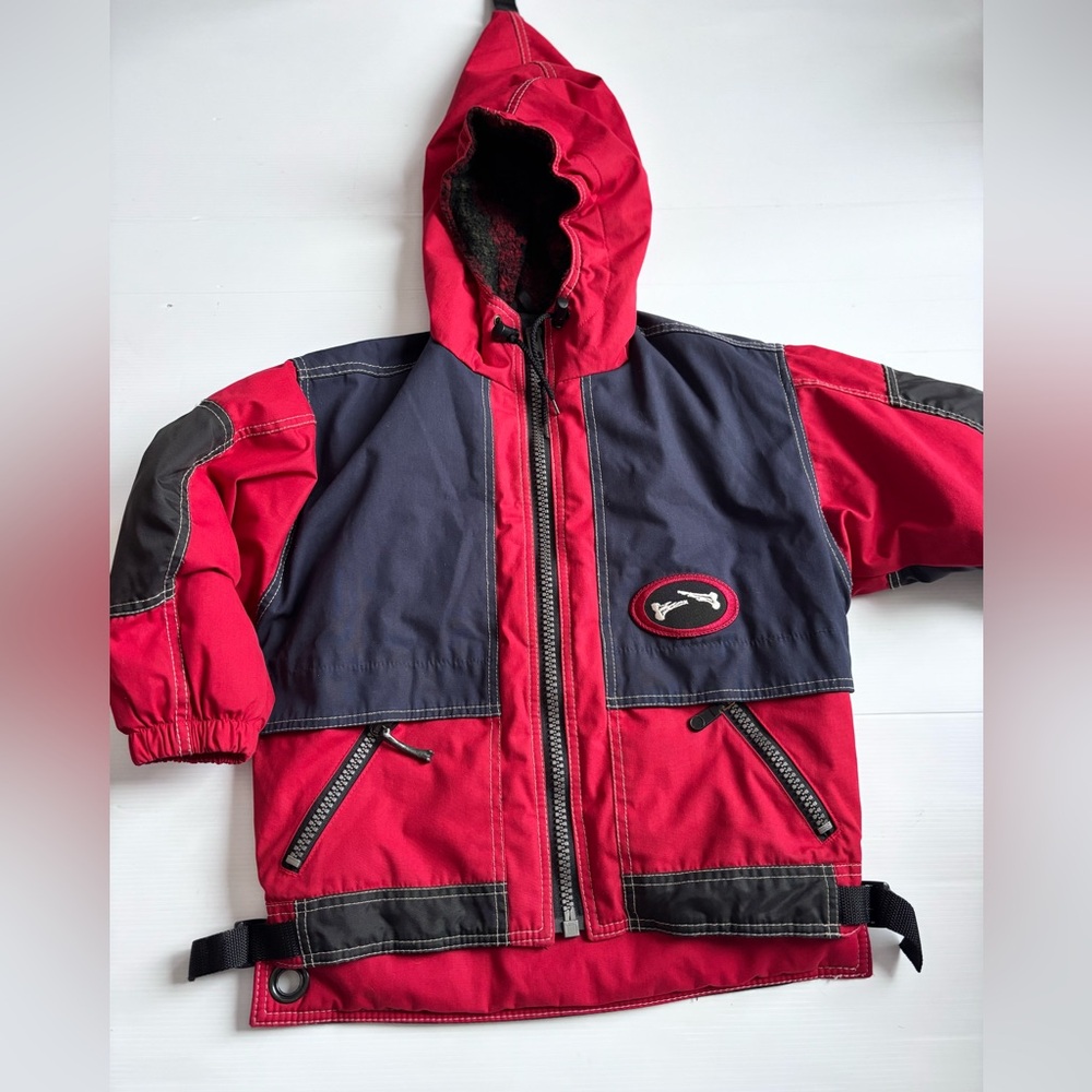 Vintage 90s Badbones Kids Winter Hooded Jacket Red Navy Size 4 5